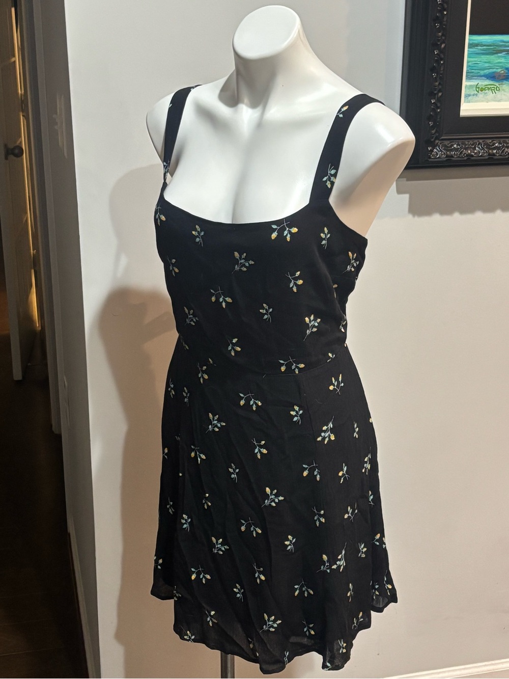 Lulu's Black Mini Dress with Tiny Floral Sprigs